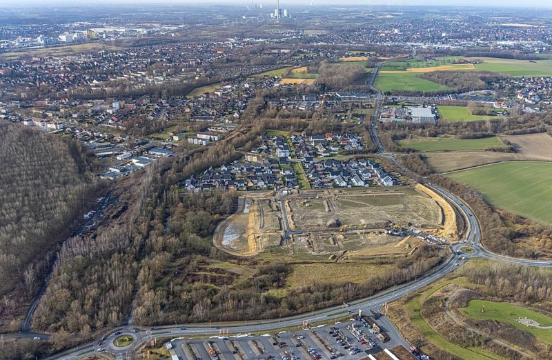Aerial view, construction area Heimshof Ost at Sachsenring, new development area, Heessen, Hamm, Ruhr area, North Rhine-Westphalia, Germany, DE, Europe, birds-eyes view, aerial photography, aerial photography, overview, bird's eye view