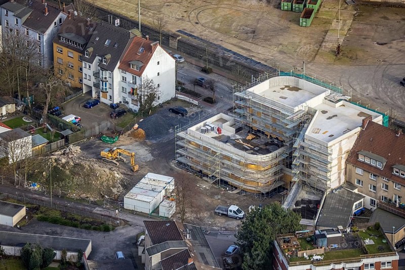 Aerial view, new community centre Wilhelmstraße, new building, centre, Hamm, Ruhr area, North Rhine-Westphalia, Germany, DE, Europe, birds-eyes view, aerial photography, aerial photography, overview, overview, bird's eye view