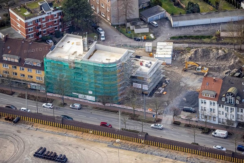 Aerial view, new community centre Wilhelmstraße, new building, centre, Hamm, Ruhr area, North Rhine-Westphalia, Germany, DE, Europe, birds-eyes view, aerial photography, aerial photography, overview, overview, bird's eye view