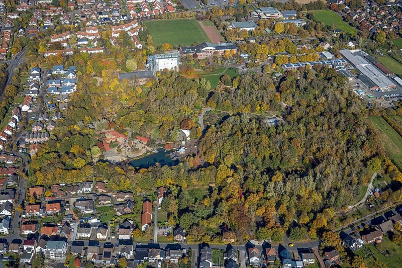 Aerial view, Maximilianpark in the district Uentrop in Hamm, Ruhr area, North Rhine-Westphalia, Germany, DE, Europe, leisure centre, leisure area, leisure park, glass elephant, Hamm, aerial view, aerial photography, aerial photography, MaxiPark, overview, bird's eye view, landmark, birds-eyes view, overview