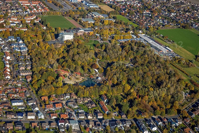 Aerial view, Maximilianpark in the district Uentrop in Hamm, Ruhr area, North Rhine-Westphalia, Germany, DE, Europe, leisure centre, leisure area, leisure park, glass elephant, Hamm, aerial view, aerial photography, aerial photography, MaxiPark, overview, bird's eye view, landmark, birds-eyes view, overview