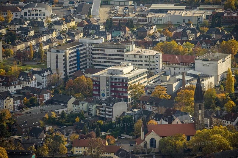 Aerial view, Evang. Krankenhaus Hamm im Stadtteil Mitte in Hamm, Ruhr area, North Rhine-Westphalia, Germany, DE, Europe, healthcare, Hamm, hospital, clinic, clinic centre, hospital, hospital, aerial photograph, aerial photography, aerial photography, medical facility, medical aid, overview, bird's-eye view, overview, medical care