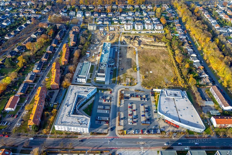 Aerial view, construction site SCI:Q Science Quarter in the district Mitte in Hamm, Ruhr area, North Rhine-Westphalia, Germany, construction work, construction, construction area, building site, building plots, construction project, construction site, DE, Europe, business park, Hamm, industrial area, aerial view, aerial photography, aerial photography, Marker Allee, new building, Paracelsuspark, Science Quarter Hamm, Techpark, overview, bird's-eye view, science quarter, birds-eyes view, overview