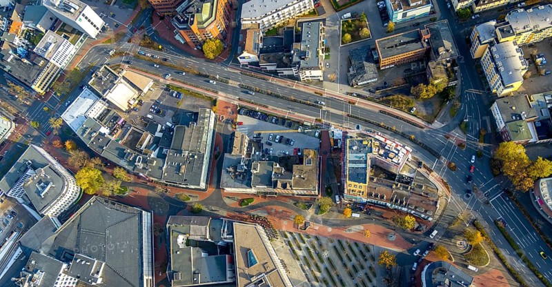 Aerial view, city centre at Platz der Deutschen Einheit and new building on Neue Bahnhofstraße in the Mitte district of Hamm, Ruhr area, North Rhine-Westphalia, Germany
