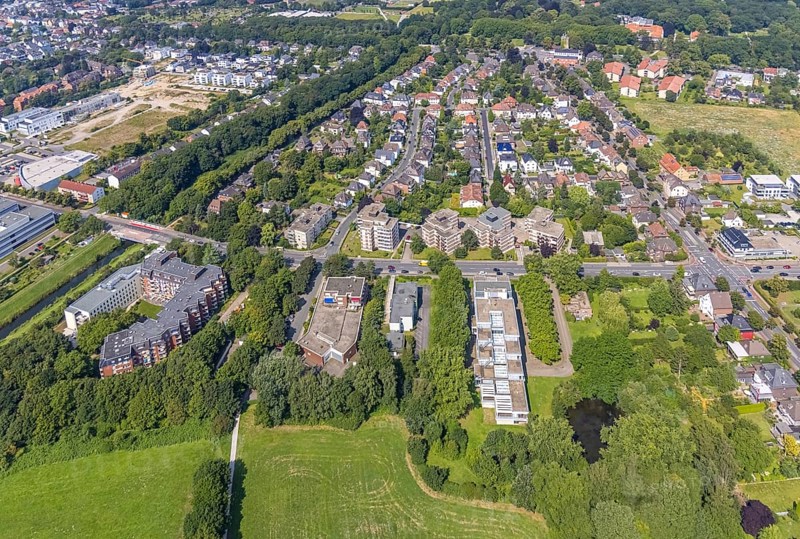 Aerial view, LAG Regional Labour Court Hamm in Uentrop, Hamm, Ruhr area, North Rhine-Westphalia, Germany, DE, Europe, birds-eyes view, aerial photography, aerial photography, overview, bird's eye view