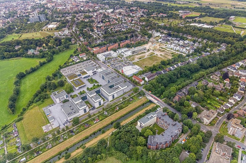 Aerial view, construction area SCI:Q Science Quarter Hamm, Paracelsuspark, Hamm-Lippstadt University of Applied Sciences, Hamm, Ruhr area, North Rhine-Westphalia, Germany, construction work, construction, construction area, building site, building plots, construction project, construction site, education, DE, Europe, university, teaching institute, aerial view, aerial photography, aerial photography, Marker Allee, new building, school, Science Quarter Hamm, technology centre, Techpark, overview, bird's-eye view, science quarter, birds-eyes view, overview