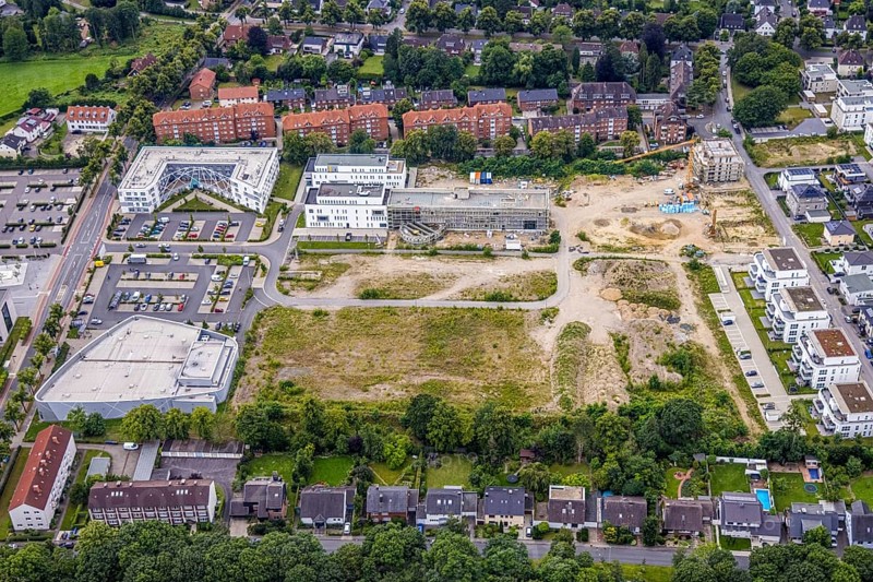 Aerial view, construction area SCI:Q Science Quarter Hamm, Paracelsuspark, Hamm-Lippstadt University of Applied Sciences, Hamm, Ruhr area, North Rhine-Westphalia, Germany, construction work, construction, construction area, building site, building plots, construction project, construction site, education, DE, Europe, university, teaching institute, aerial view, aerial photography, aerial photography, Marker Allee, new building, school, Science Quarter Hamm, technology centre, Techpark, overview, bird's-eye view, science quarter, birds-eyes view, overview