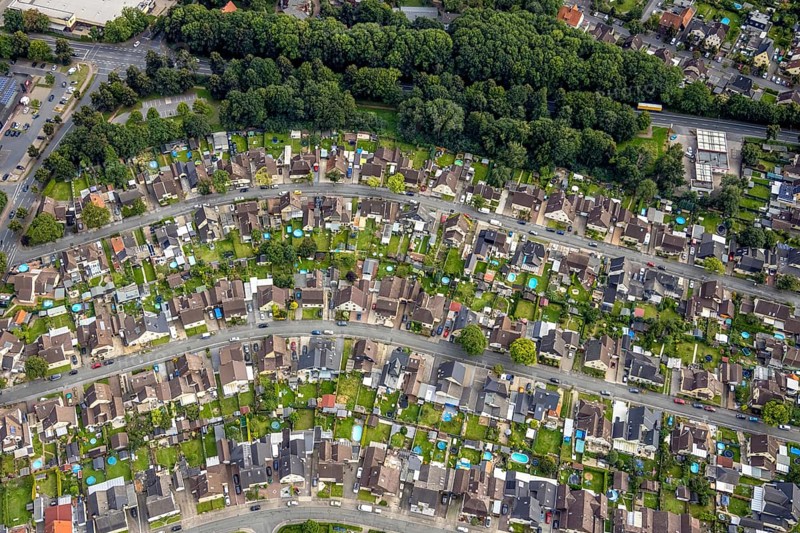 Aerial view, colliery housing estate Alte Kolonie with Beverstraße, Eckeystraße, Robert-Haase-Straße, Beverkramenstraße, Zum Torksfeld in the district of Herringen in Hamm, Ruhr area, North Rhine-Westphalia, Germany, workers' housing estate, miners' housing estate, DE, Europe, property tax, Hamm, real estate, aerial view, aerial photography, aerial photography, overview, bird's eye view, housing estate, living and living, residential area, residential buildings, quality of living, residential neighbourhood, housing estate, birds-eyes view, overview