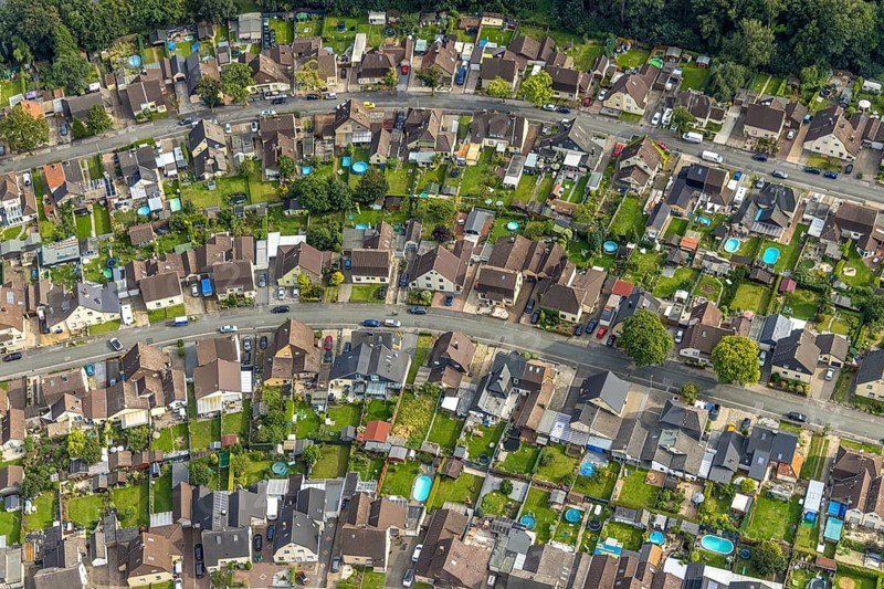 Aerial view, colliery housing estate Alte Kolonie with Beverstraße, Eckeystraße, Robert-Haase-Straße, Beverkramenstraße, Zum Torksfeld in the district of Herringen in Hamm, Ruhr area, North Rhine-Westphalia, Germany, workers' housing estate, miners' housing estate, DE, Europe, property tax, Hamm, real estate, aerial view, aerial photography, aerial photography, overview, bird's eye view, housing estate, living and living, residential area, residential buildings, quality of living, residential neighbourhood, housing estate, birds-eyes view, overview