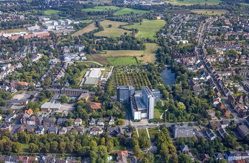 Aerial photograph, Hamm Higher Regional Court and Ahseteich in the Mitte district of Hamm, Ruhr area, North Rhine-Westphalia, Germany, authority, DE, Europe, court, Hamm, aerial photograph, aerial photography, aerial photography, overview, bird's eye view, birds-eyes view, overview
