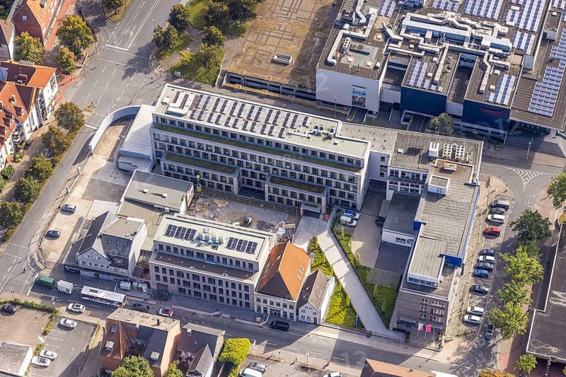 Aerial view, Radio Lippewelle Hamm and construction site with new building on Widumstraße for new WA office building Westfälischer Anzeiger in the district Mitte in Hamm, Ruhr area, North Rhine-Westphalia, Germany, construction work, construction area, construction site, building plots, construction project, construction site, DE, Europe, Hamm, aerial view, aerial photography, aerial photography, news, new building, news, overview, publisher, publishing house, publishing industry, bird's eye view, newspaper, newspaper publisher, birds-eyes view, overview