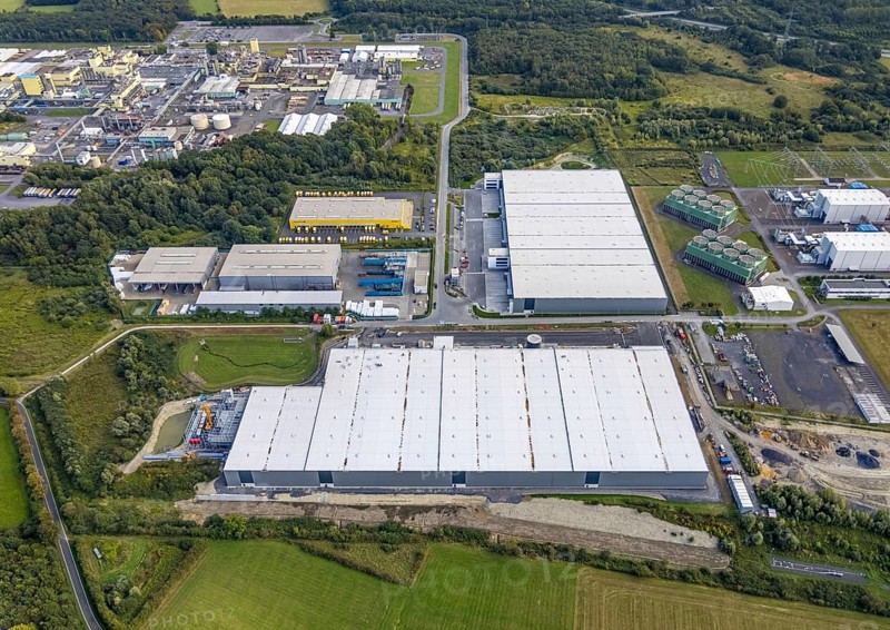 Aerial view, construction site Distribution Park between Trianelstraße and Trianel power plant in the district of Uentrop in Hamm, Ruhr area, North Rhine-Westphalia, Germany, construction work, construction area, building site, building plots, construction project, construction site, DE, Europe, commercial enterprises, commercial area, commercial park, commercial site, commercial use, Hamm, industrial area, industrial building, industrial site, aerial photograph, aerial photography, aerial photography, Trianelstraße, overview, bird's-eye view, birds-eyes view, overview