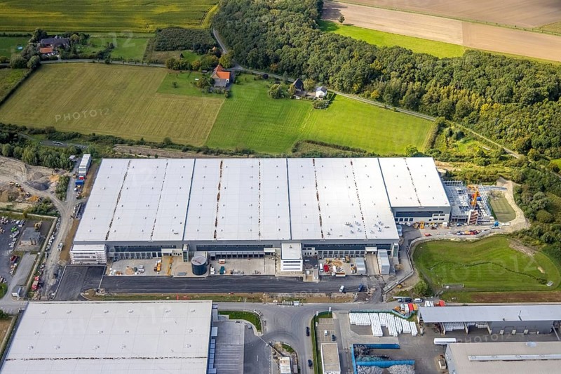 Aerial view, construction site Distribution Park between Trianelstraße and Trianel power plant in the district of Uentrop in Hamm, Ruhr area, North Rhine-Westphalia, Germany, construction work, construction area, building site, building plots, construction project, construction site, DE, Europe, commercial enterprises, commercial area, commercial park, commercial site, commercial use, Hamm, industrial area, industrial building, industrial site, aerial photograph, aerial photography, aerial photography, Trianelstraße, overview, bird's-eye view, birds-eyes view, overview