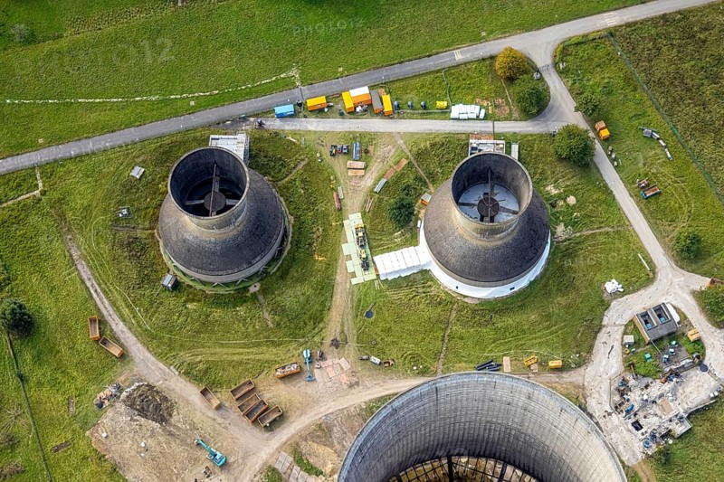 Aerial view, RWE power plant Westfalen and demolition of the small cooling towers in the district Uentrop in Hamm, Ruhr area, North Rhine-Westphalia, Germany, DE, Europe, Hamm, power plant, cooling towers, aerial view, aerial photography, aerial photography, overview, bird's-eye view, overview