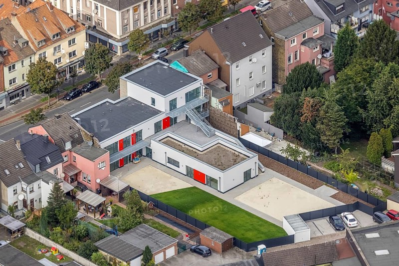 Aerial view, new kindergarten Wilhelmstraße in the district Mitte in Hamm, Ruhr area, North Rhine-Westphalia, Germany, DE, Europe, Hamm, kindergarten, day-care centre, day-care centre, aerial view, aerial photography, aerial photography, overview, bird's-eye view, overview
