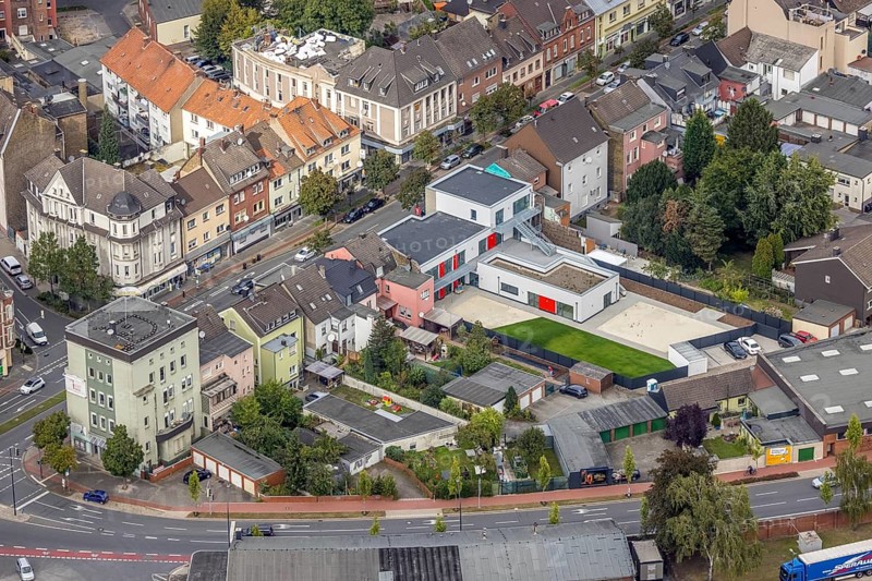 Aerial view, new kindergarten Wilhelmstraße in the district Mitte in Hamm, Ruhr area, North Rhine-Westphalia, Germany, DE, Europe, Hamm, kindergarten, day-care centre, day-care centre, aerial view, aerial photography, aerial photography, overview, bird's-eye view, overview