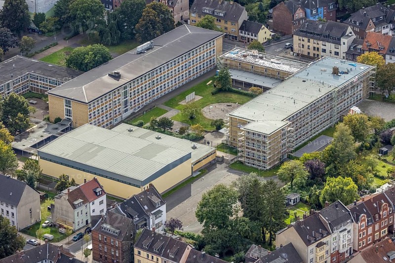 Aerial photo, Eduard-Spranger-Berufskolleg in the Mitte district of Hamm, Ruhr area, North Rhine-Westphalia, Germany, education, educational institution, bunker, DE, Europe, Hamm, college school, teaching institute, aerial photo, aerial photography, aerial photography, school, overview, bird's eye view, birds-eyes view, overview