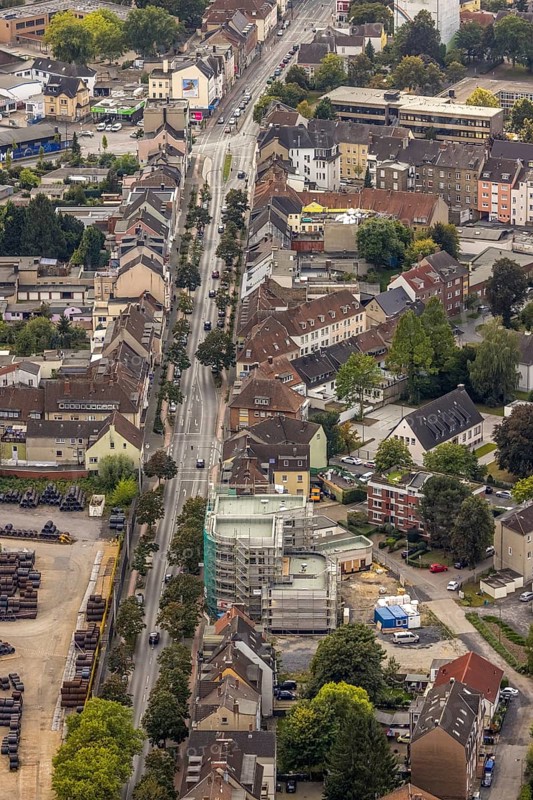 Aerial view, construction site with new building on Wilhelmstraße in the Mitte district of Hamm, Ruhr area, North Rhine-Westphalia, Germany, construction work, construction area, construction site, building plots, construction project, construction site, DE, Europe, Hamm, aerial view, aerial photography, aerial photography, new building, overview, bird's-eye view, overview