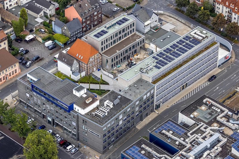 Aerial view, Radio Lippewelle Hamm and construction site with new building on Widumstraße for new WA office building Westfälischer Anzeiger in the district Mitte in Hamm, Ruhr area, North Rhine-Westphalia, Germany, construction work, construction area, construction site, building plots, construction project, construction site, DE, Europe, Hamm, aerial view, aerial photography, aerial photography, news, new building, news, overview, publisher, publishing house, publishing industry, bird's eye view, newspaper, newspaper publisher, birds-eyes view, overview