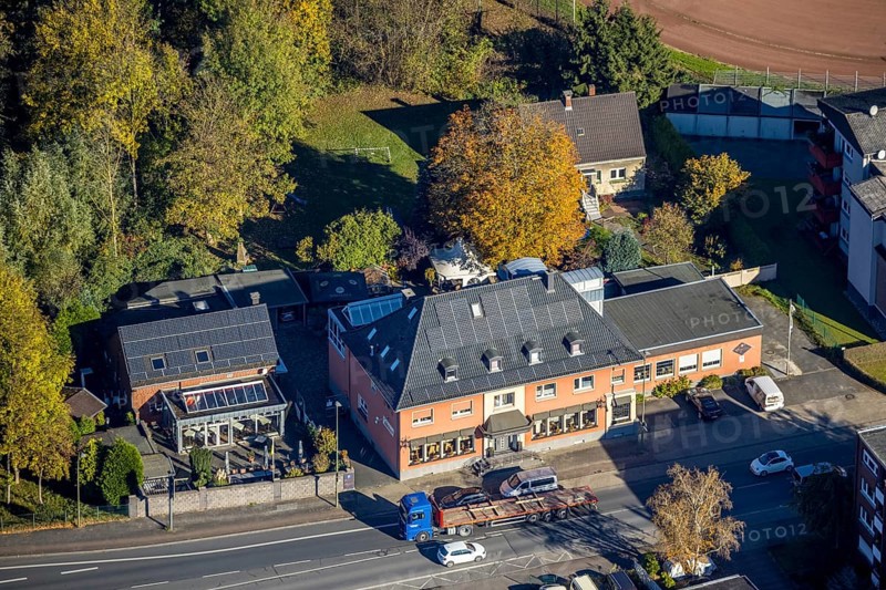 Aerial view, Restaurant Gasthof Hagedorn in the district Bockum-Hövel in Hamm, Ruhr area, North Rhine-Westphalia, Germany, Bockumer Weg, Café, DE, Europe, inn, gastronomy, Hamm, aerial photograph, aerial photography, aerial photography, restaurant, overview, bird's eye view, bird's eye view, overview
