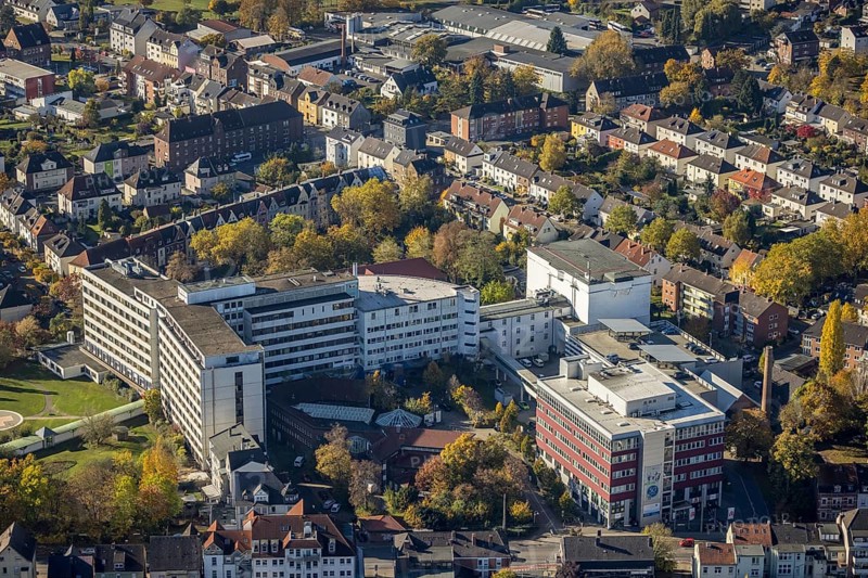 Aerial view, Ev. Krankenhaus Hamm und Klinik für Kinder- und Jugendchirurgie im Stadtteil Mitte in Hamm, Ruhr Area, North Rhine-Westphalia, Deutschland, DE, Europa, Gesundheitswesen, Hamm, Hospital, Klinik, Klinikum, Krankenanstalt, Krankenhaus, Luftaufnahme, Luftbildfotografie, Luftfotografie, Medizinische Einrichtung, Medizinische Hilfe, Übersicht, Vogelperspektive, birds-eyes view, overview, Ärztliche Versorgung