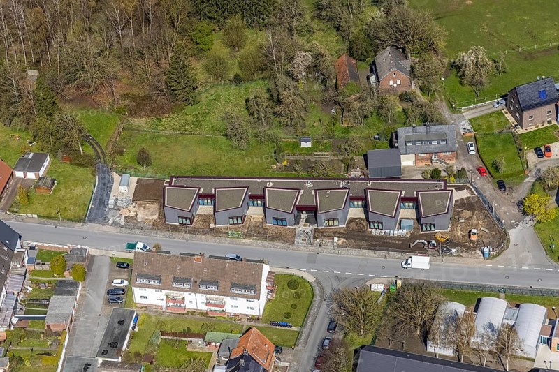 Aerial view, construction site, new building kindergarten Großer Sandweg, Bockum-Hövel, Hamm, Ruhr area, North Rhine-Westphalia, Germany, construction work, construction area, construction site, building plots, construction measure, construction project, construction site, DE, Europe, Gemeinnützige Baugesellschaft (HGB), kindergarten, day-care centre, day-care centre for children, aerial photograph, aerial photography, aerial photography, new building, overview, bird's-eye view, overview