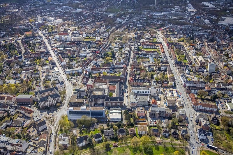 Aerial view, city centre view with town hall, prison and employment agency Hamm, centre, Hamm, Ruhr area, North Rhine-Westphalia, Germany, arrest, authority, city, DE, Europe, imprisonment, custodial sentence, prison, custody, Goethestrasse, detention centre, prison sentence, city centre, correctional facility, aerial view, aerial photography, aerial photography, townscape, city area, city centre, overview, custody, bird's-eye view, Werler Strasse, birds-eyes view, overview
