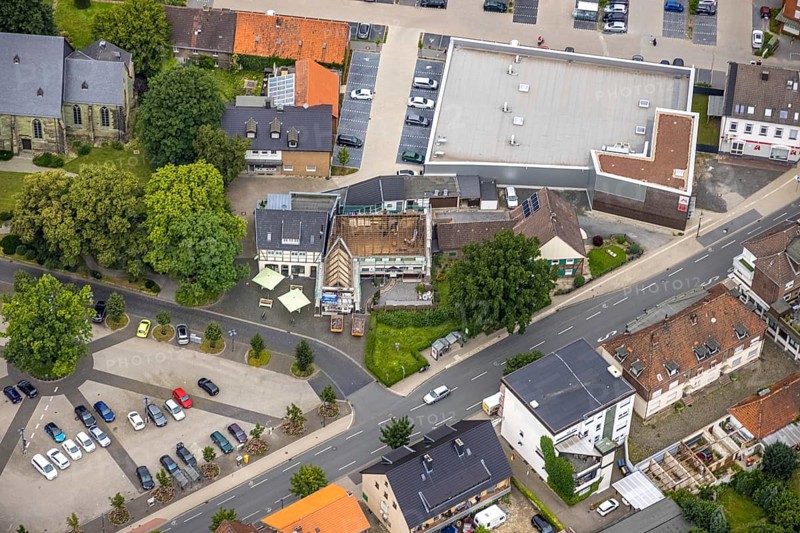 Aerial view, construction site Neufchateaustraße corner Herringer Markt, Herringen, Hamm, Ruhr area, North Rhine-Westphalia, Germany, construction work, construction area, building site, building plots, construction project, construction site, DE, Europe, aerial view, aerial photography, aerial photography, overview, bird's-eye view, overview