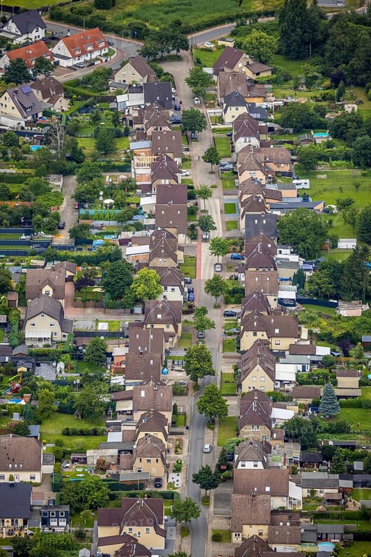 Aerial view, workers' housing estate Isenbecker Hof, Juffernbuschstraße, Herringen, Hamm, Ruhr area, North Rhine-Westphalia, Germany, miners' housing estate, DE, Europe, property tax, real estate, aerial view, aerial photography, aerial photography, overview, bird's-eye view, housing estate, housing and living, residential area, residential buildings, housing quality, residential neighbourhood, housing estate, birds-eyes view, overview
