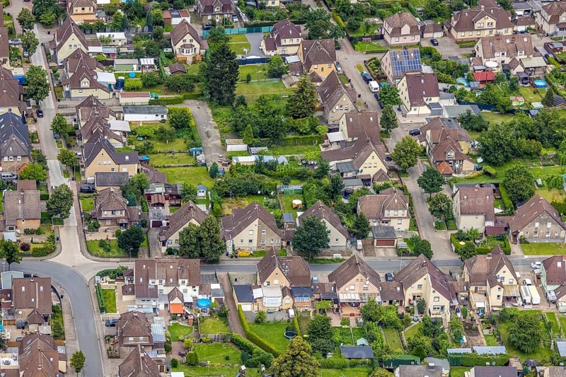 Aerial view, workers' housing estate Isenbecker Hof, Seelhofstraße, Juffernbuschstraße, Herringen, Hamm, Ruhr area, North Rhine-Westphalia, Germany, miners' housing estate, DE, Europe, property tax, real estate, aerial view, aerial photography, aerial photography, overview, bird's-eye view, housing estate, housing and living, residential area, residential buildings, quality of living, residential neighbourhood, housing estate, birds-eyes view, overview