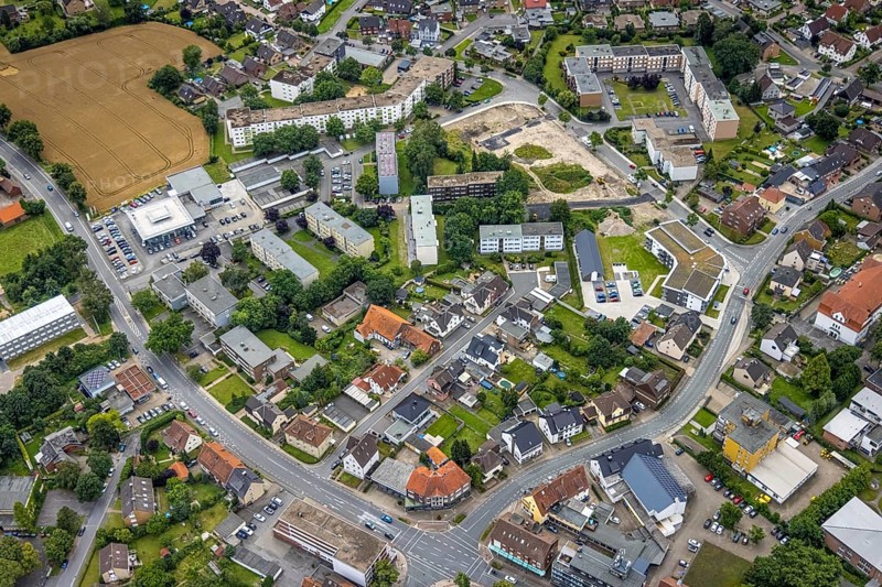 Aerial view, construction area and new build flats Waldenburger Straße, urban renewal area, Herringen, Hamm, Ruhr area, North Rhine-Westphalia, Germany, construction work, building, construction area, building site, building plots, construction project, construction site, DE, development, Europe, property tax, real estate, capacity requirements, aerial photograph, aerial photography, aerial photography, new build, overview, bird's eye view, growth, residential complex, living and living, residential area, residential buildings, residential neighbourhood, housing estate, bird's eye view, overview