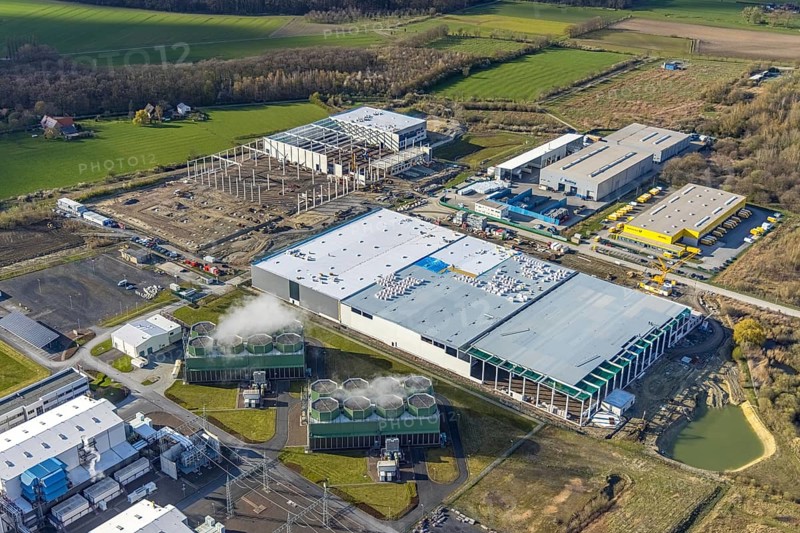 Aerial view, construction site and new building in DistributionPark Hamm, Trianelstraße, K'Park-Straße, Uentrop, Hamm, Ruhr area, North Rhine-Westphalia, Germany, construction work, construction area, building site, building plots, construction project, construction site, DE, DHL, Europe, commercial enterprises, commercial space, commercial area, commercial park, commercial location, commercial use, real estate developer Hines, industrial area, industrial building, industrial location, logistics, logistics provider, logistics centre, aerial view, aerial photography, aerial photography, new construction, overview, bird's-eye view, overview