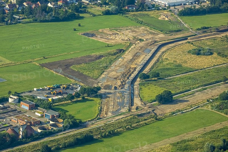Aerial view, Lippe meadows and Lippe reorganisation, Heessen, Hamm, Ruhr area, North Rhine-Westphalia, Germany, construction project, construction site, DE, Europe, Lippe meadows, aerial view, aerial photography, aerial photography, overview, bird's-eye view, overview