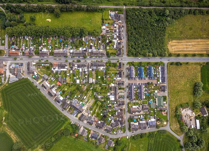Aerial view, workers' housing estate Wittekindstraße, Wittekindsiedlung, Bockum-Hövel, Hamm, Ruhr area, North Rhine-Westphalia, Germany, workers' housing estate, miners' housing estate, DE, Europe, Haberkampstraße, Laakerholzstraße, aerial view, aerial photography, aerial photography, overview, bird's-eye view, overview