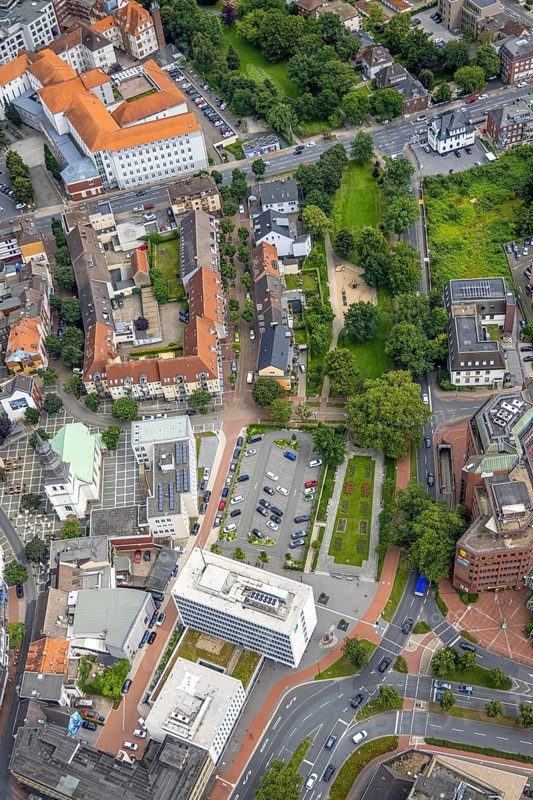 Aerial view, Stadtwerke Hamm, Lutherkirche, Rosengarten and Südring, centre, Hamm, Ruhr area, North Rhine-Westphalia, Germany, place of worship, authority, DE, Europe, religious community, place of worship, holy place, church, parish, denomination, aerial photograph, aerial photography, aerial photography, religion, religious site, overview, bird's-eye view, birds-eyes view, overview