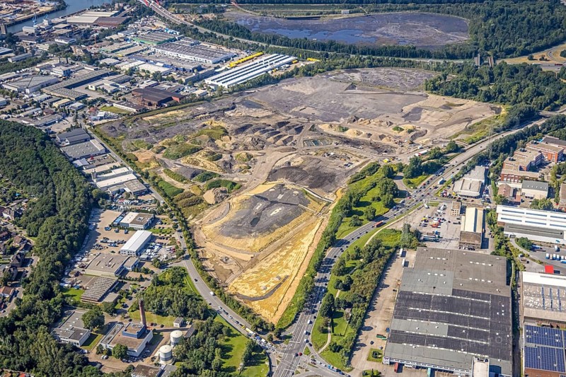 Aerial view, brownfield project Freiheit Emscher in the district Vogelheim in Essen, city limits Bottrop, Ruhr area, North Rhine-Westphalia, Germany, construction area, building site, building plots, construction project, construction site, brownfield, DE, Essen, Europe, aerial view, aerial photography, aerial photography, overview, bird's-eye view, overview