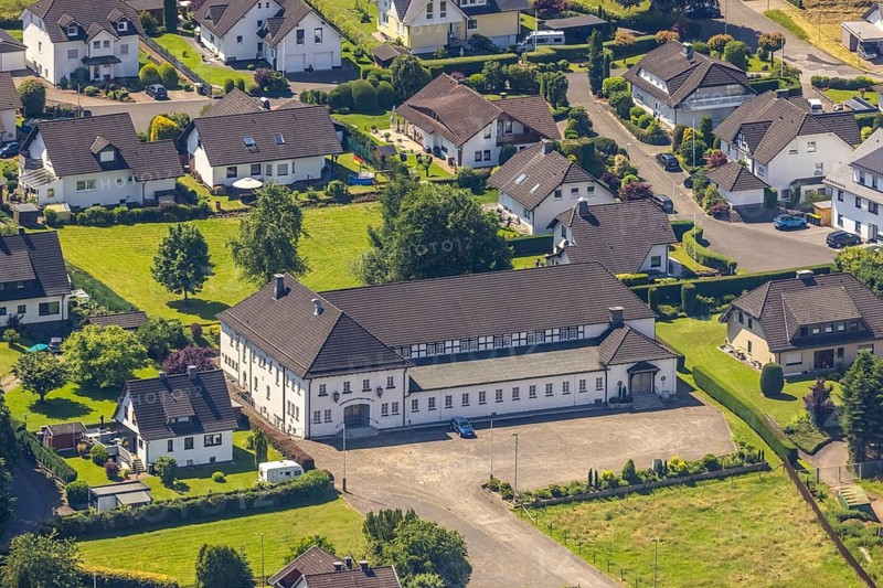 Aerial view, Schützenhalle Heggen, Finnentrop, Sauerland, North Rhine-Westphalia, Germany, DE, Europe, aerial view, aerial photography, aerial photography, shooting club, overview, bird's-eye view, birds-eyes view, overview