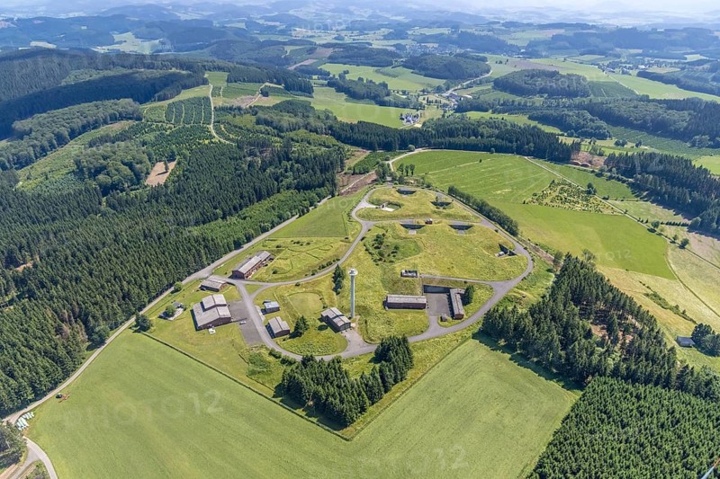 Aerial photo, Berg Buchhagen, former Nike fire control centre, now training area of the Olpe district police authority, Fretter, Finnentrop, Sauerland, North Rhine-Westphalia, Germany, DE, Europe, aerial photo, aerial photography, aerial photography, overview, bird's-eye view, overview