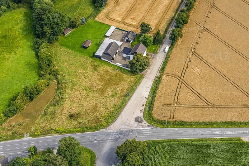 Aerial view, intersection Palzstraße and Bausenhagener Straße in Stentrop, Fröndenberg/Ruhr, Ruhr area, North Rhine-Westphalia, Germany, DE, Europe, intersection, aerial view, aerial photography, aerial photography, overview, bird's-eye view, overview