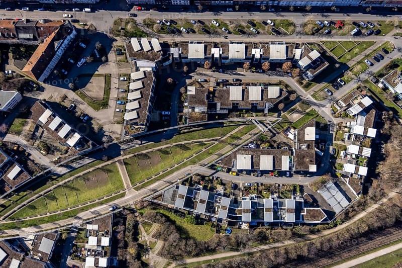 Aerial view, residential buildings Robert-Geritzmann-Höfe, Feldmark, Gelsenkirchen, Ruhr area, North Rhine-Westphalia, Germany, DE, Europe, property tax, real estate, aerial view, aerial photography, aerial photography, overview, bird's-eye view, residential complex, living and living, residential area, residential buildings, quality of living, residential neighbourhood, housing estate, birds-eyes view, overview