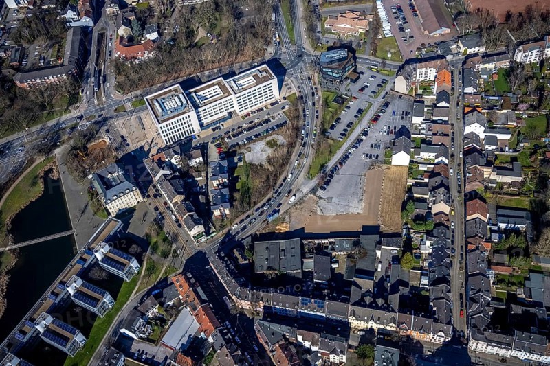 Aerial view, Gelsenkirchen Justice Centre, Ückendorf, Gelsenkirchen, Ruhr area, North Rhine-Westphalia, Germany, labour court, construction area, authority, Bochumer Straße, DE, Europe, aerial view, aerial photography, aerial photography, social court, overview, bird's-eye view, overview
