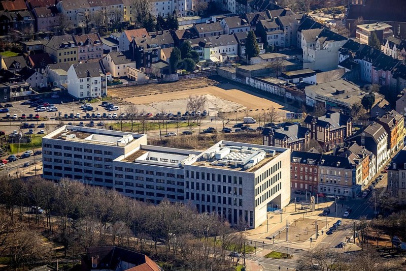 Aerial view, Gelsenkirchen Justice Centre, Ückendorf, Gelsenkirchen, Ruhr area, North Rhine-Westphalia, Germany, labour court, construction area, authority, Bochumer Straße, DE, Europe, aerial view, aerial photography, aerial photography, social court, overview, bird's-eye view, overview