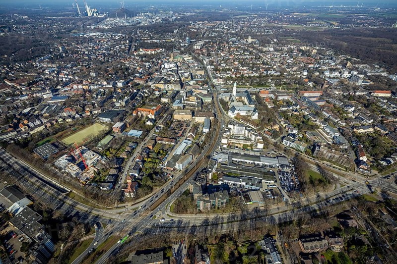 Aerial view, townscape Buer with town hall, Buer, Gelsenkirchen, Ruhr area, North Rhine-Westphalia, Germany, City, DE, Europe, aerial view, aerial photography, aerial photography, townscape, city area, city centre, overview, bird's-eye view, overview