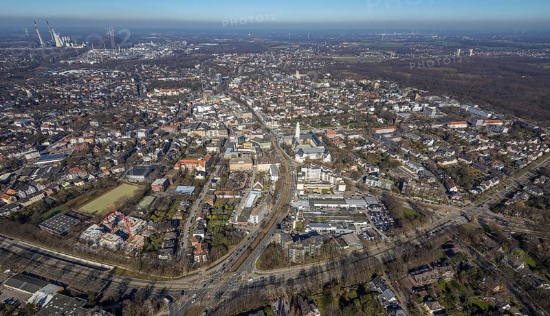 Aerial view, townscape Buer with town hall, Buer, Gelsenkirchen, Ruhr area, North Rhine-Westphalia, Germany, City, DE, Europe, aerial view, aerial photography, aerial photography, townscape, city area, city centre, overview, bird's-eye view, overview