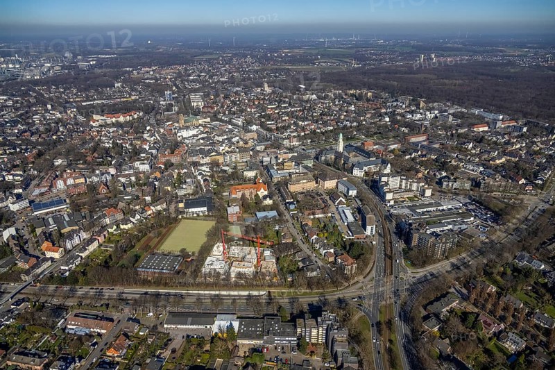 Aerial view, townscape Buer with town hall, Buer, Gelsenkirchen, Ruhr area, North Rhine-Westphalia, Germany, City, DE, Europe, aerial view, aerial photography, aerial photography, townscape, city area, city centre, overview, bird's-eye view, overview
