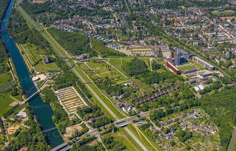 Aerial view, industrial park Nordstern, Nordsternpark, Heßler, Gelsenkirchen, Ruhr area, North Rhine-Westphalia, Germany, DE, Europe, birds-eyes view, aerial photography, aerial photography, overview, bird's eye view, commercial sites, commercial areas