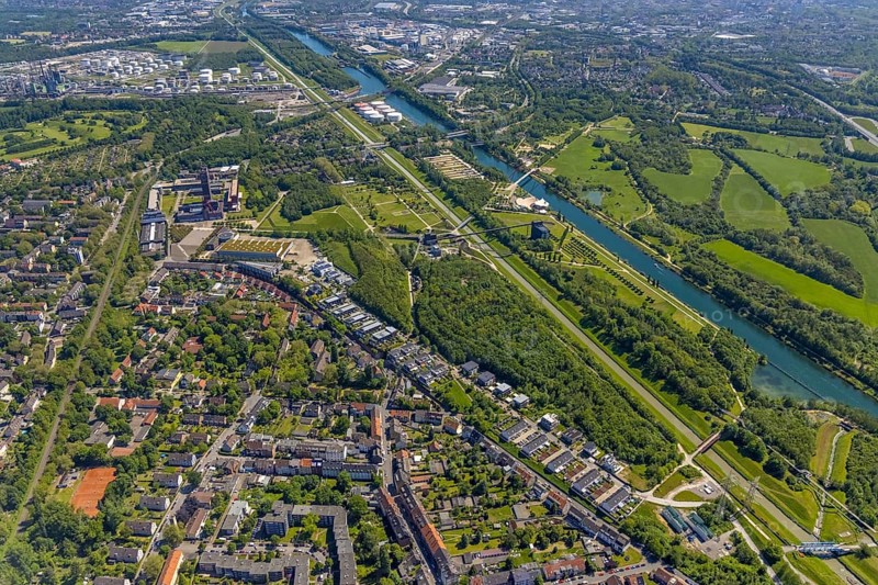 Aerial view, industrial park Nordstern, Nordsternpark, Heßler, Gelsenkirchen, Ruhr area, North Rhine-Westphalia, Germany, Essen, DE, Europe, birds-eyes view, aerial photograph, aerial photography, aerial photography, overview, bird's eye view, commercial sites, commercial areas