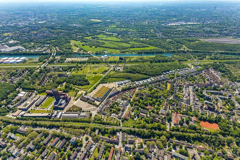Aerial view, industrial park Nordstern, Nordsternpark, Heßler, Gelsenkirchen, Ruhr area, North Rhine-Westphalia, Germany, DE, Europe, birds-eyes view, aerial photography, aerial photography, overview, bird's eye view, commercial sites, commercial areas