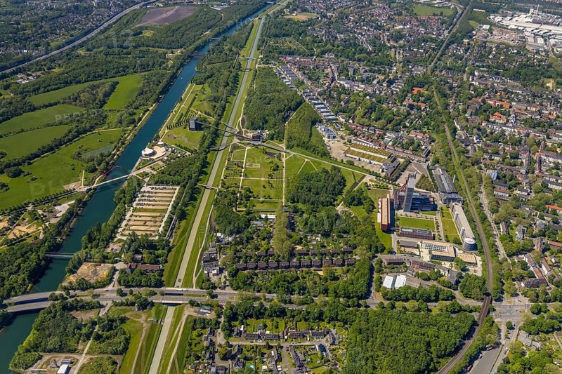 Aerial view, industrial park Nordstern, Nordsternpark, Heßler, Gelsenkirchen, Ruhr area, North Rhine-Westphalia, Germany, DE, Europe, birds-eyes view, aerial photography, aerial photography, overview, bird's eye view, commercial sites, commercial areas