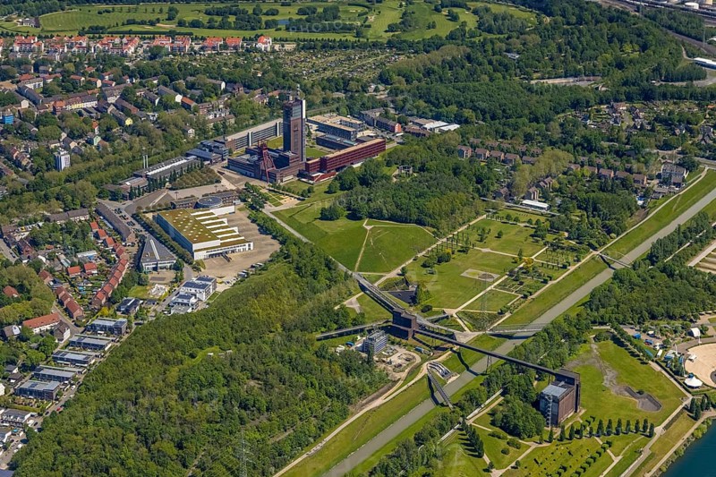 Aerial view, industrial park Nordstern, Nordsternpark, Heßler, Gelsenkirchen, Ruhr area, North Rhine-Westphalia, Germany, Essen, DE, Europe, birds-eyes view, aerial photograph, aerial photography, aerial photography, overview, bird's eye view, commercial sites, commercial areas